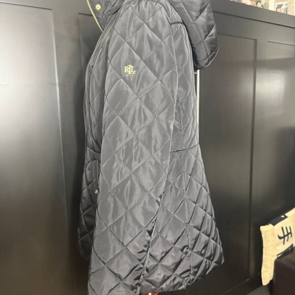 Lauren Ralph Lauren Quilted Black Hooded Coat (Size L) - Picture 3 of 10